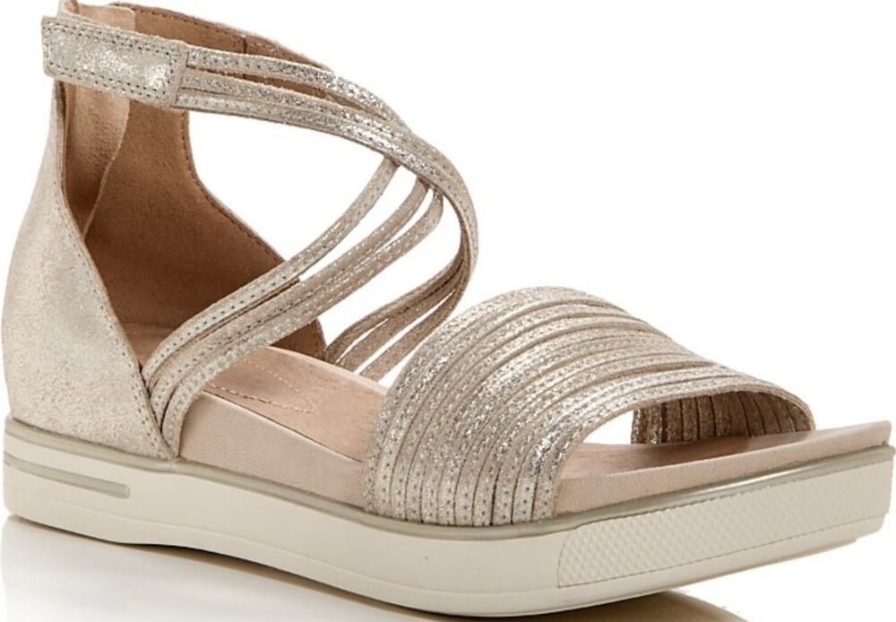 Eileen Fisher Shea Sandals Leather Crisscross Platform Metallic Platinum 9.5